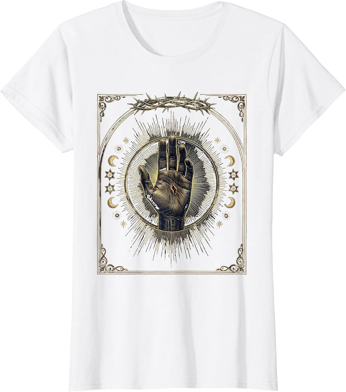 Jesus Is King Nail-Scarred Hand Radiant Light T-Shirt - White