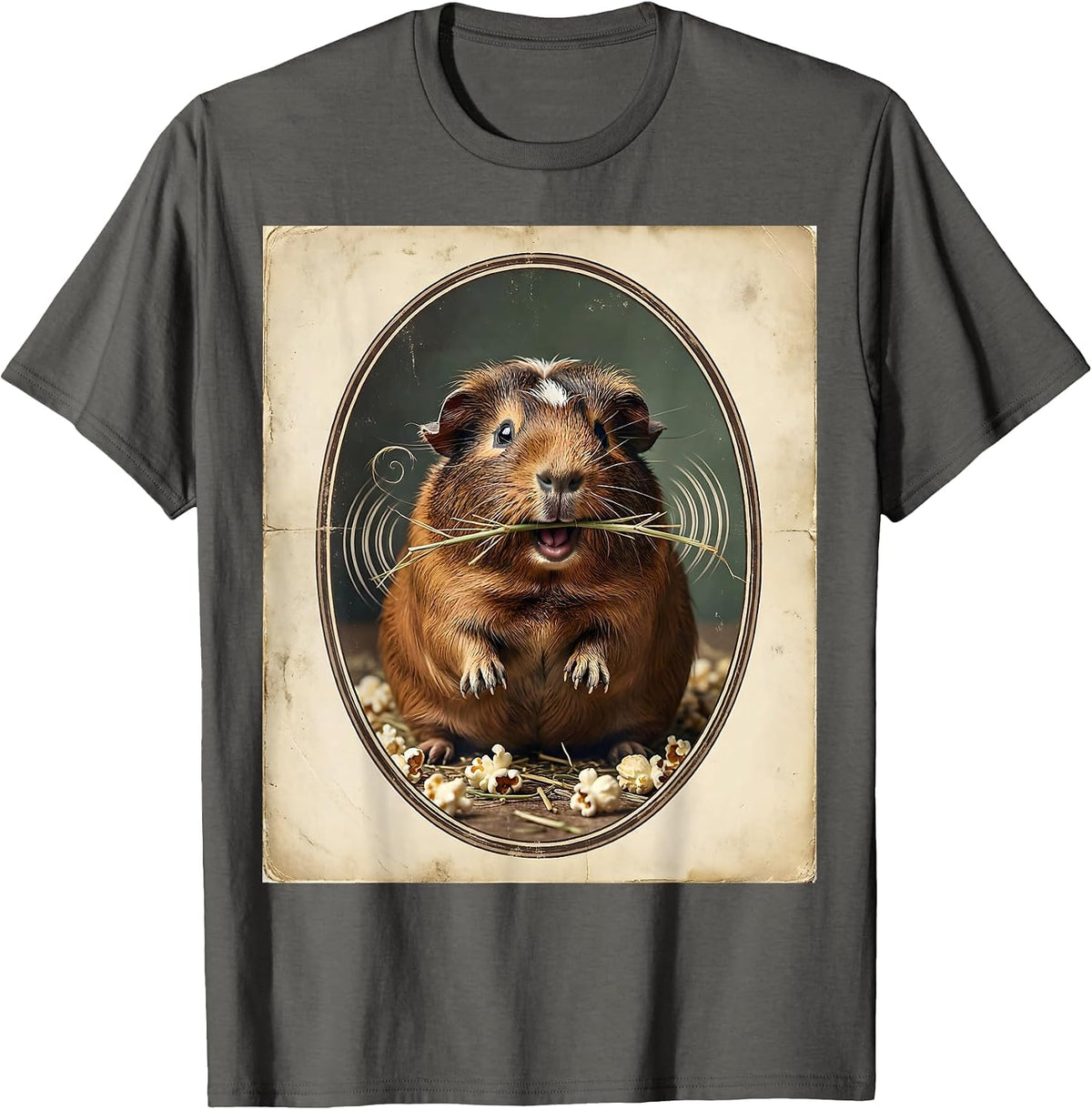 Men's Plump Rosette Guinea Pig Vintage Pet Lover Humor T-Shirt - Asphalt Grey