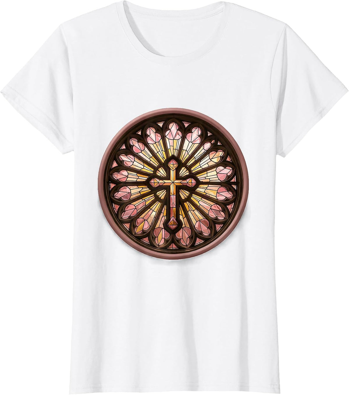 Stained Glass Sunburst Christian Faith Design T-Shirt - White
