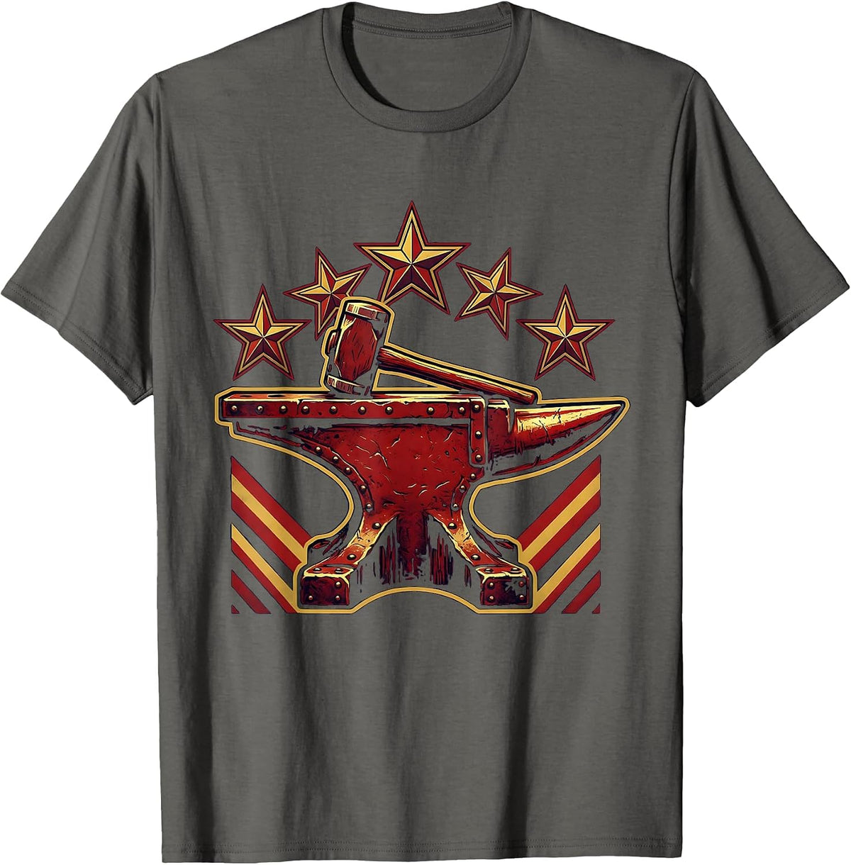 Iron Anvil Hammer Glowing American Stars Graphic T-Shirt - Asphalt Grey