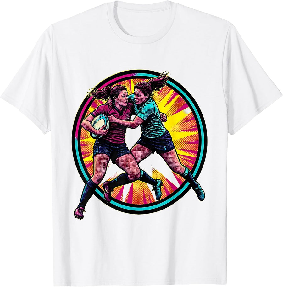 Men's Fierce Rugby Tackler Mid-Air Collision Graphic T-Shirt - White