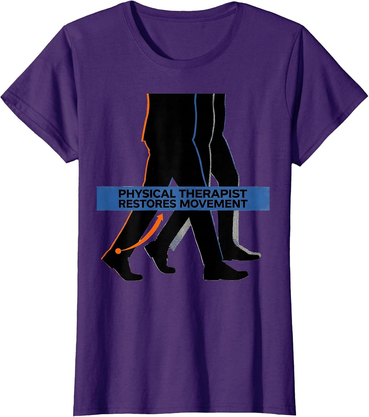 Women's Physical Therapist Restores Movement Screenprint PT Humor T-Shirt - Purple