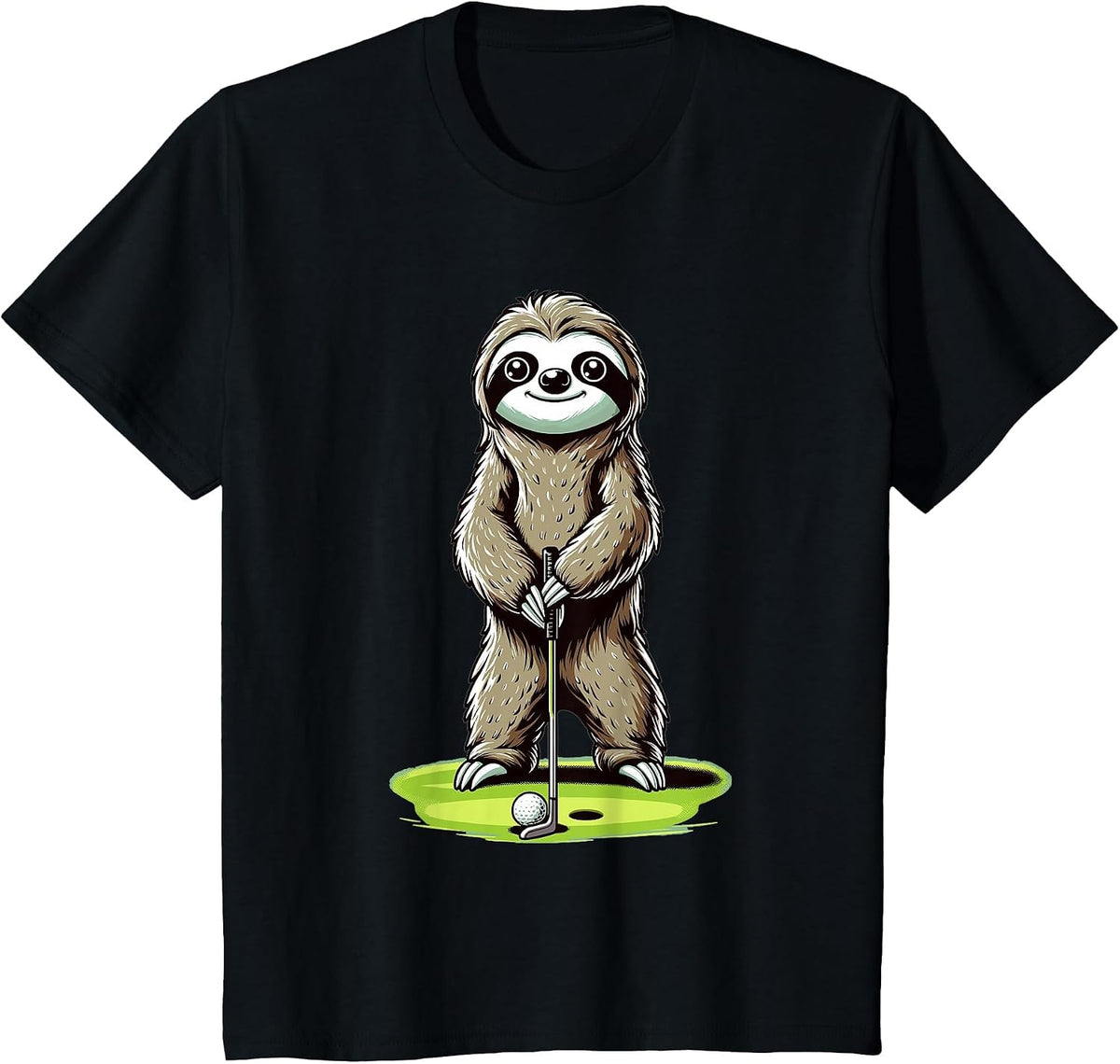 Sloth Playing Golf Funny Golfing Lover Golfer T-Shirt - Black