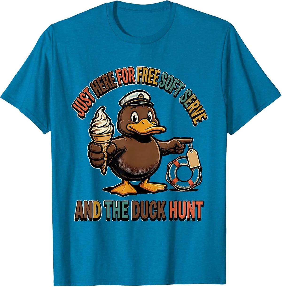 Just Here For Free Soft Serve And The Duck Hunt Funny Cruise T-Shirt - Sapphire Blue