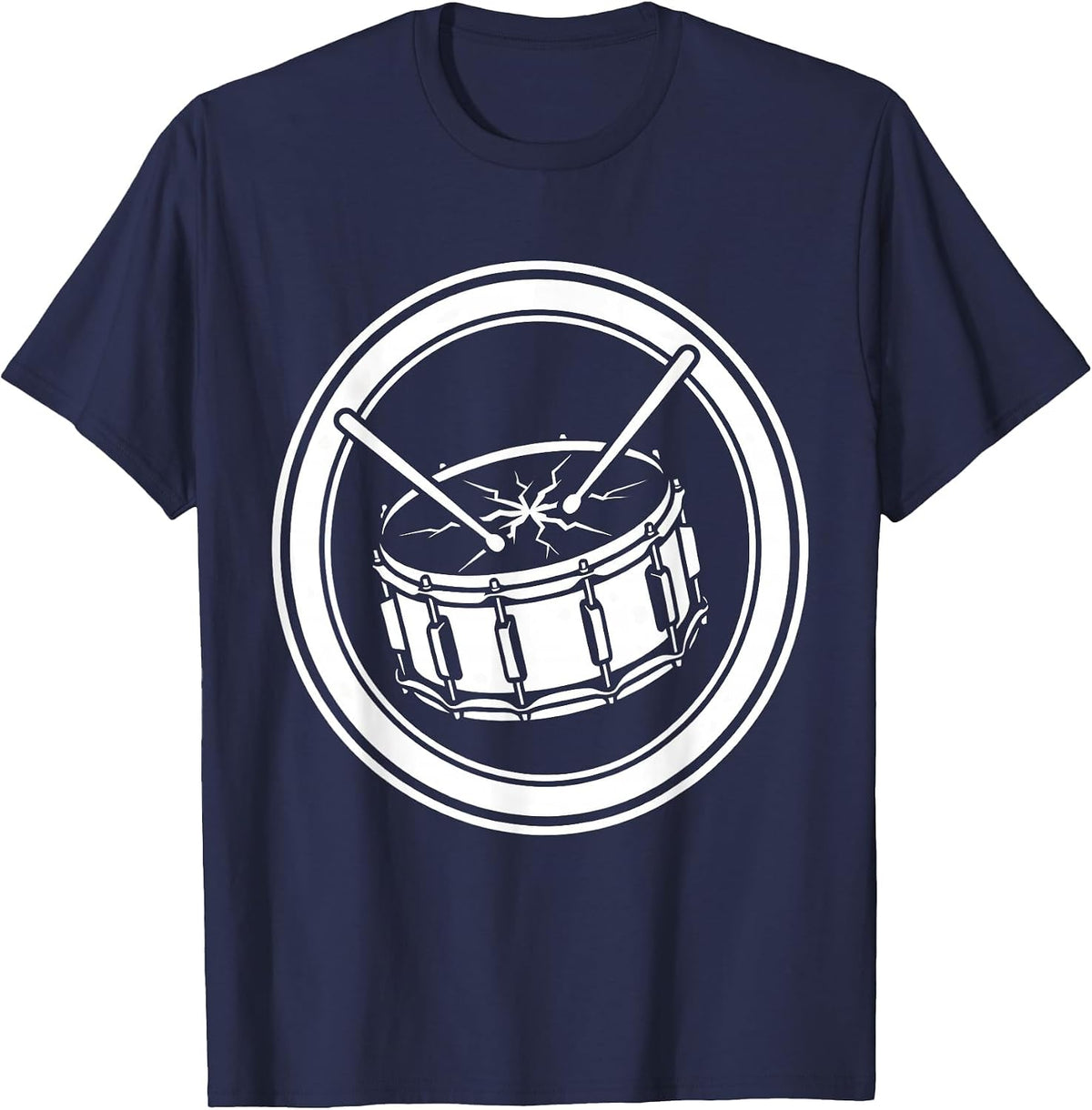 Crossed Drumsticks Cracked Snare Drum Rock Graphic T-Shirt - Navy Blue
