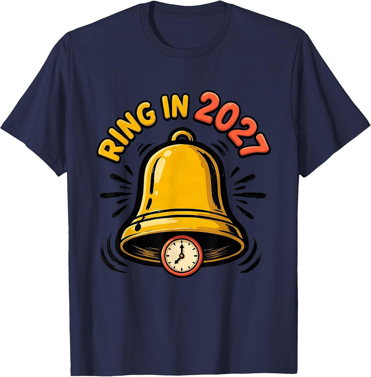 Men's Ring In 2027 Cartoon Festive New Year Party Novelty T-Shirt - Navy Blue