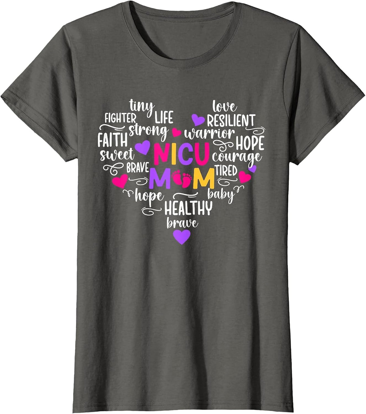 NICU Mom Heart Micro Preemie Baby Mom of NICU Warrior T-Shirt - Asphalt Grey