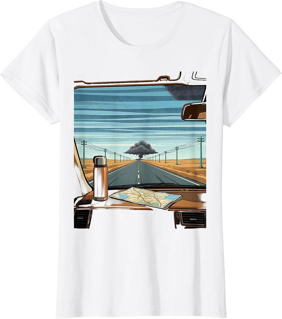 Women's Storm Chaser Wide Plains Tornado Chaser Meteorology T-Shirt - White