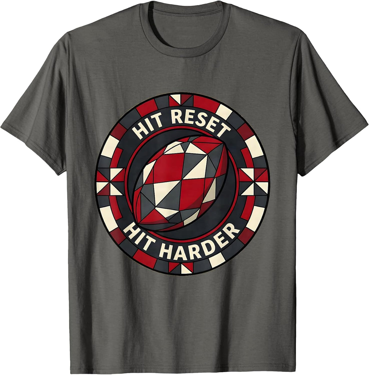 Men's Hit Reset Hit Harder Rugby Graphic Design T-Shirt - Asphalt Grey