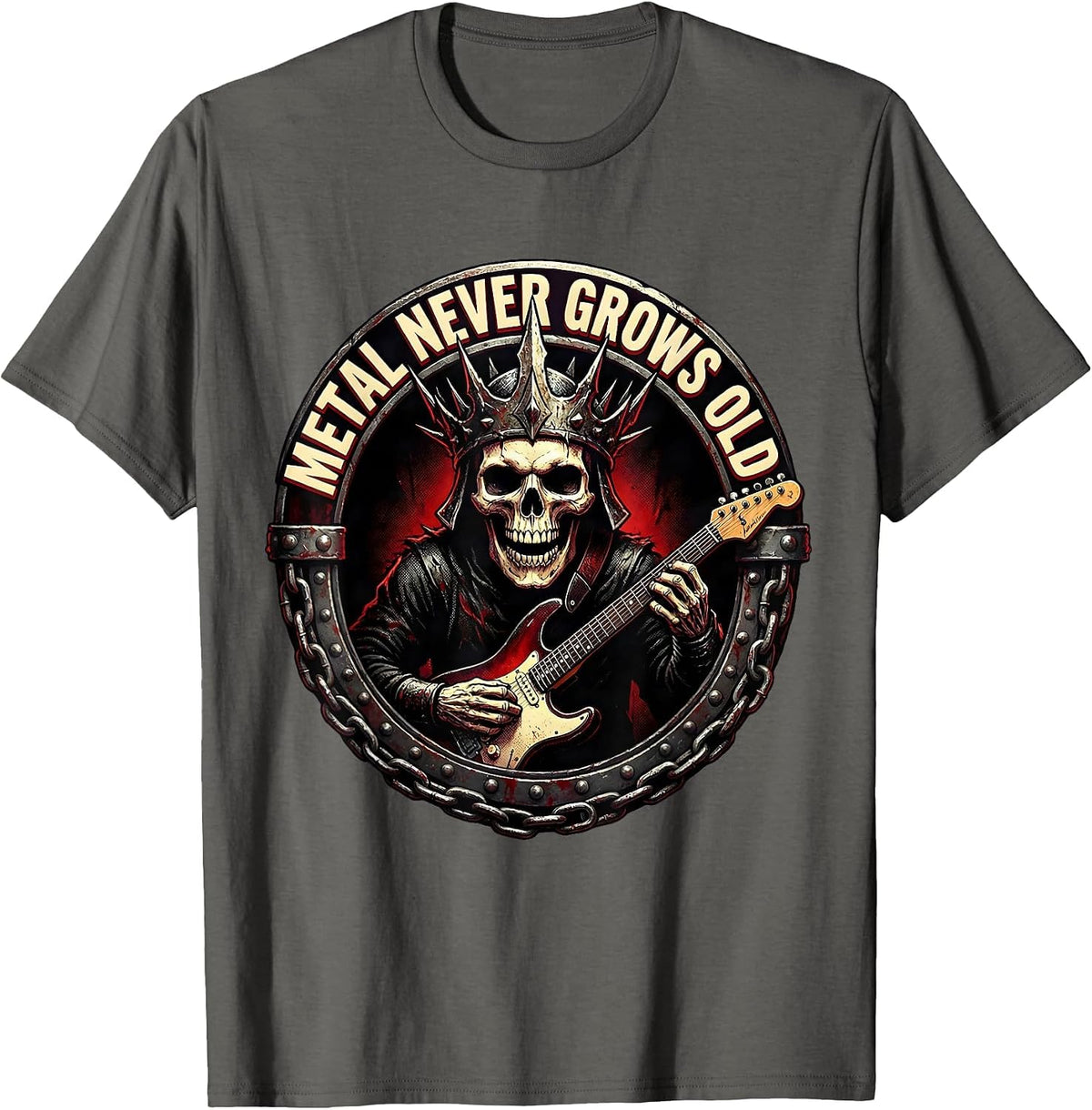 Metal Never Grows Old Rock Music Band Design T-Shirt - Asphalt Grey