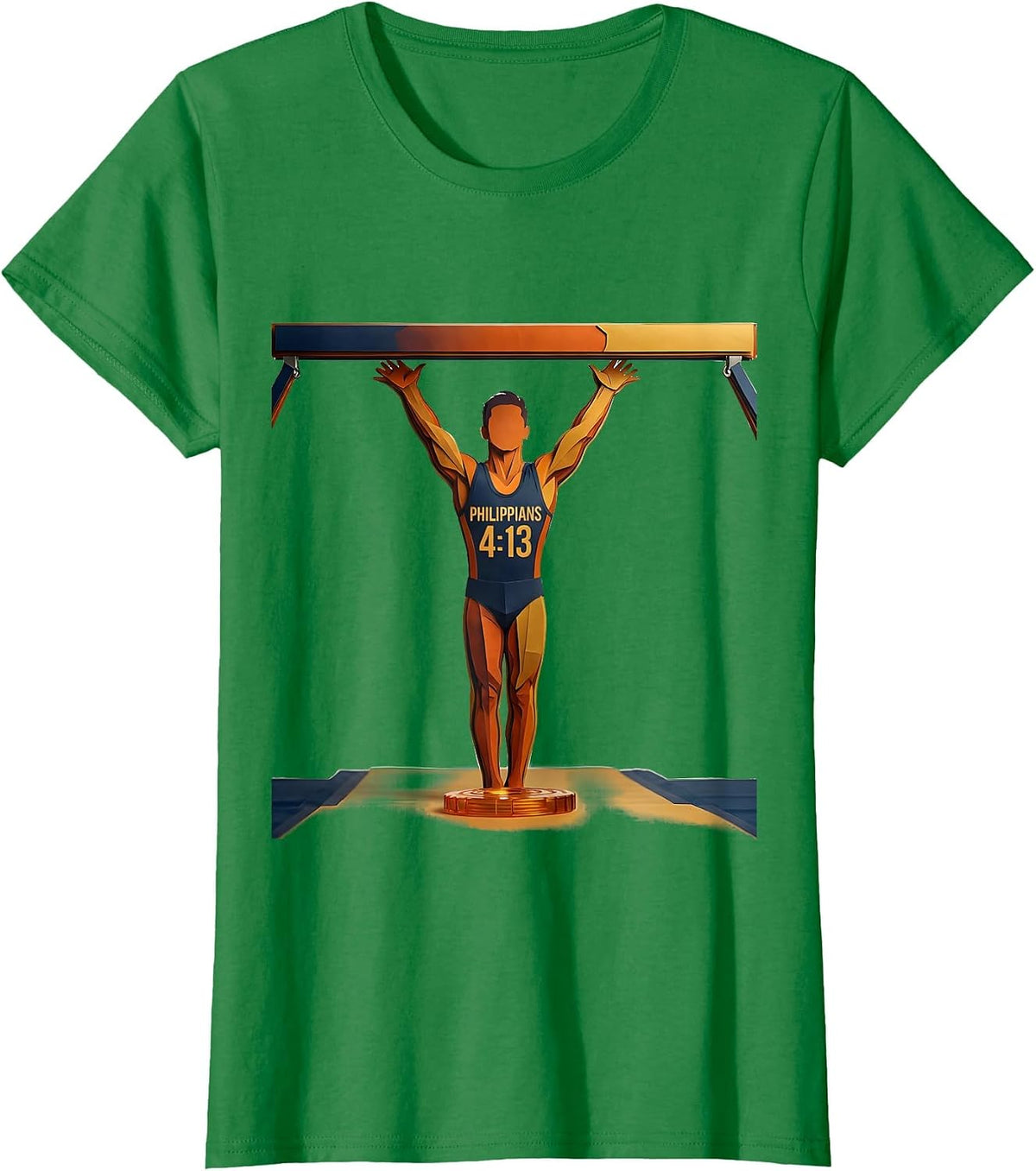 Women's Philippians 4:13 Religious Gymnastics Faith Strength Graphic T-Shirt - Kelly Green