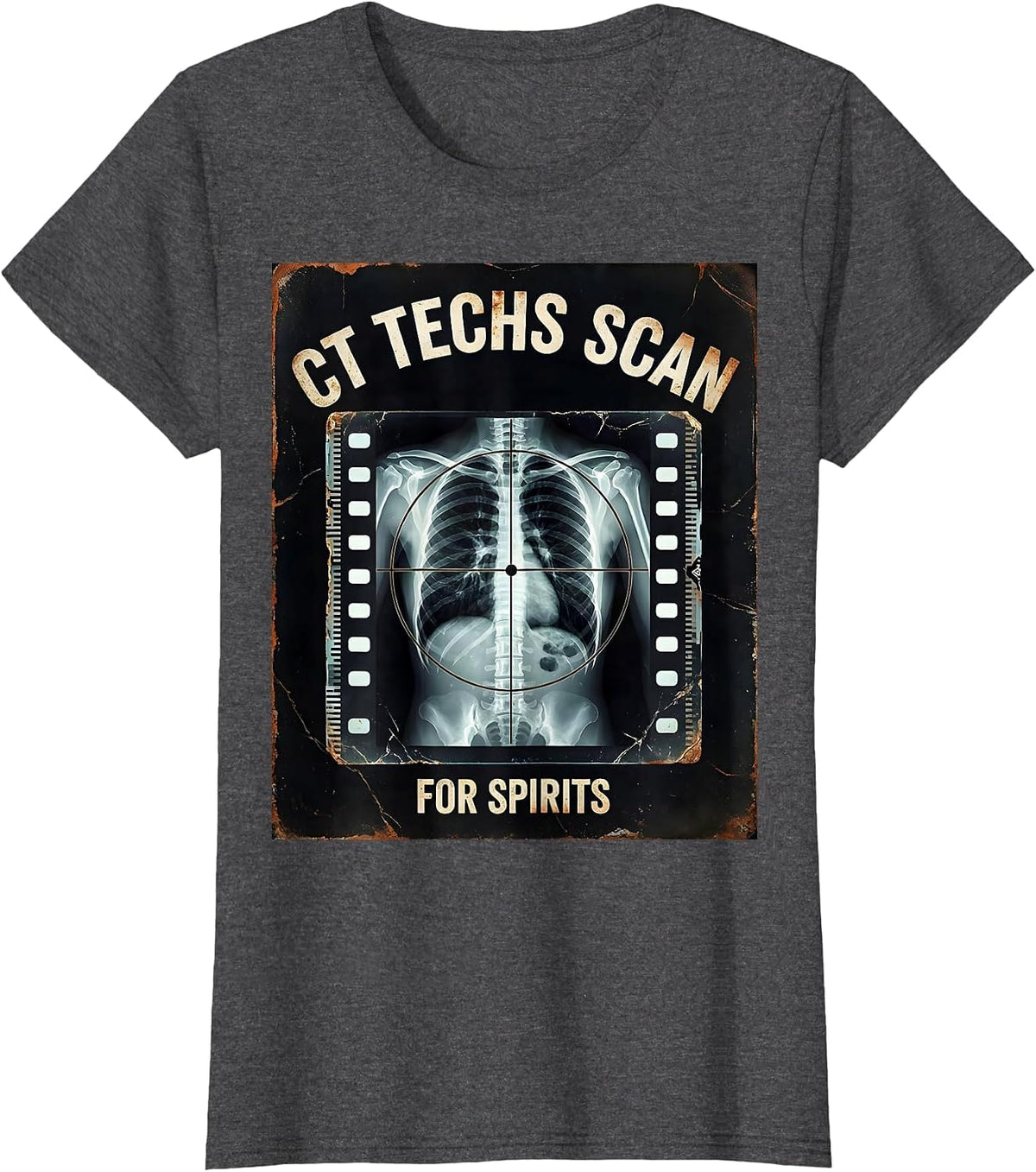 Women's CT Techs Scan For Spirits Distressed Radiology Halloween T-Shirt - Dark Heather Grey