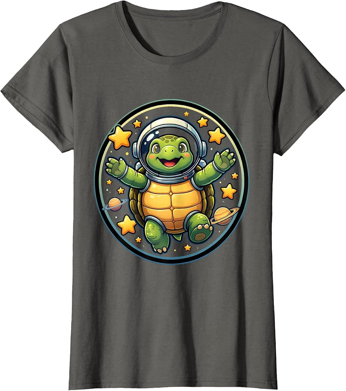 Women's Turtle Astronaut Floating in Outer Space T-Shirt - Asphalt Grey