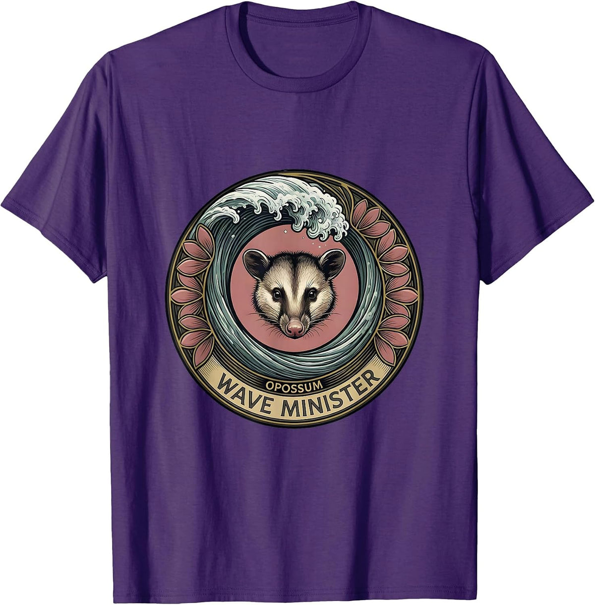 Men's Opossum Wave Minister Art Nouveau Animal Lover Humor T-Shirt - Purple