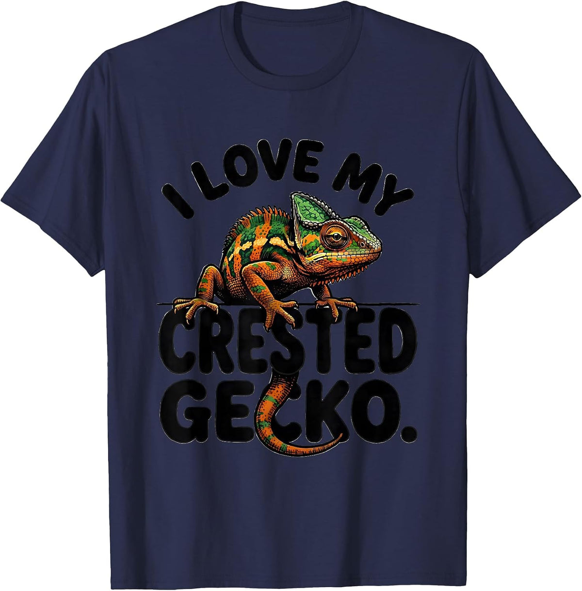 Men's I Love My Crested Gecko Reptile Lover Pet Owner Gift T-Shirt - Navy Blue