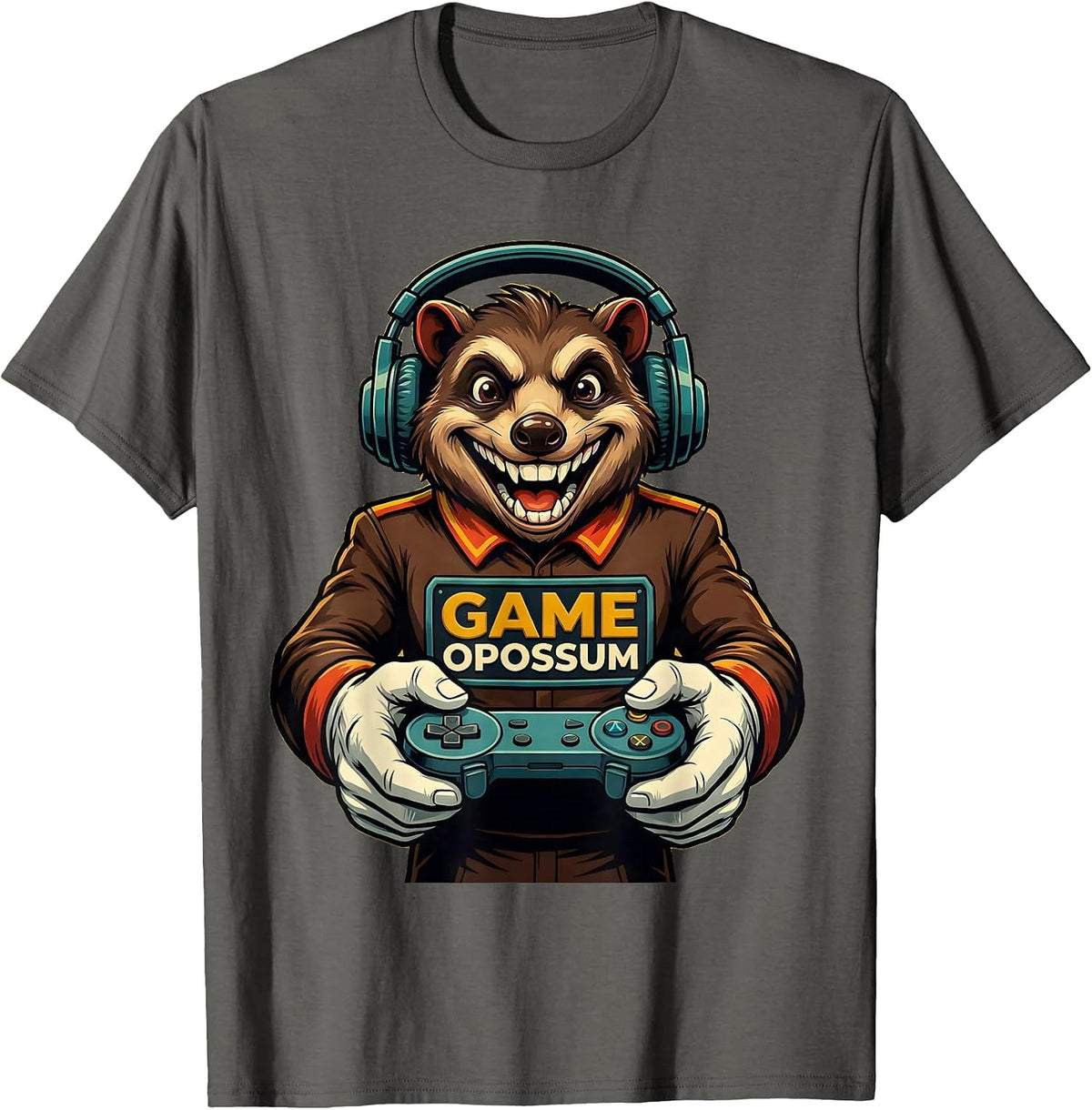 Game Opossum Retro Advertising Anime Gamer Mascot Humor T-Shirt - Asphalt Grey