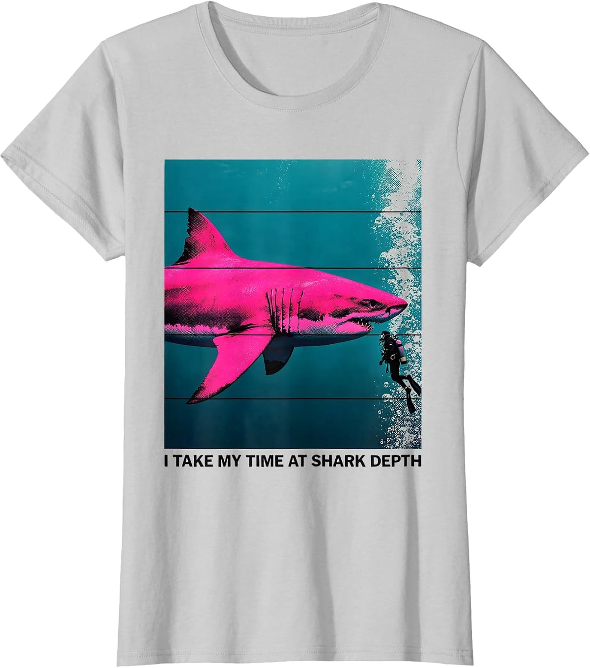 I Take My Time At Shark Depth Risograph Scuba Diver Gift T-Shirt - Silver Grey