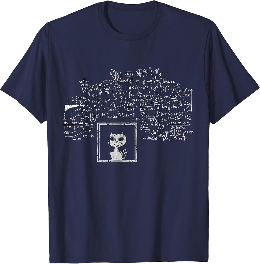 Cat Physicist Schrodingers String Theory Scientist T-Shirt - Navy Blue