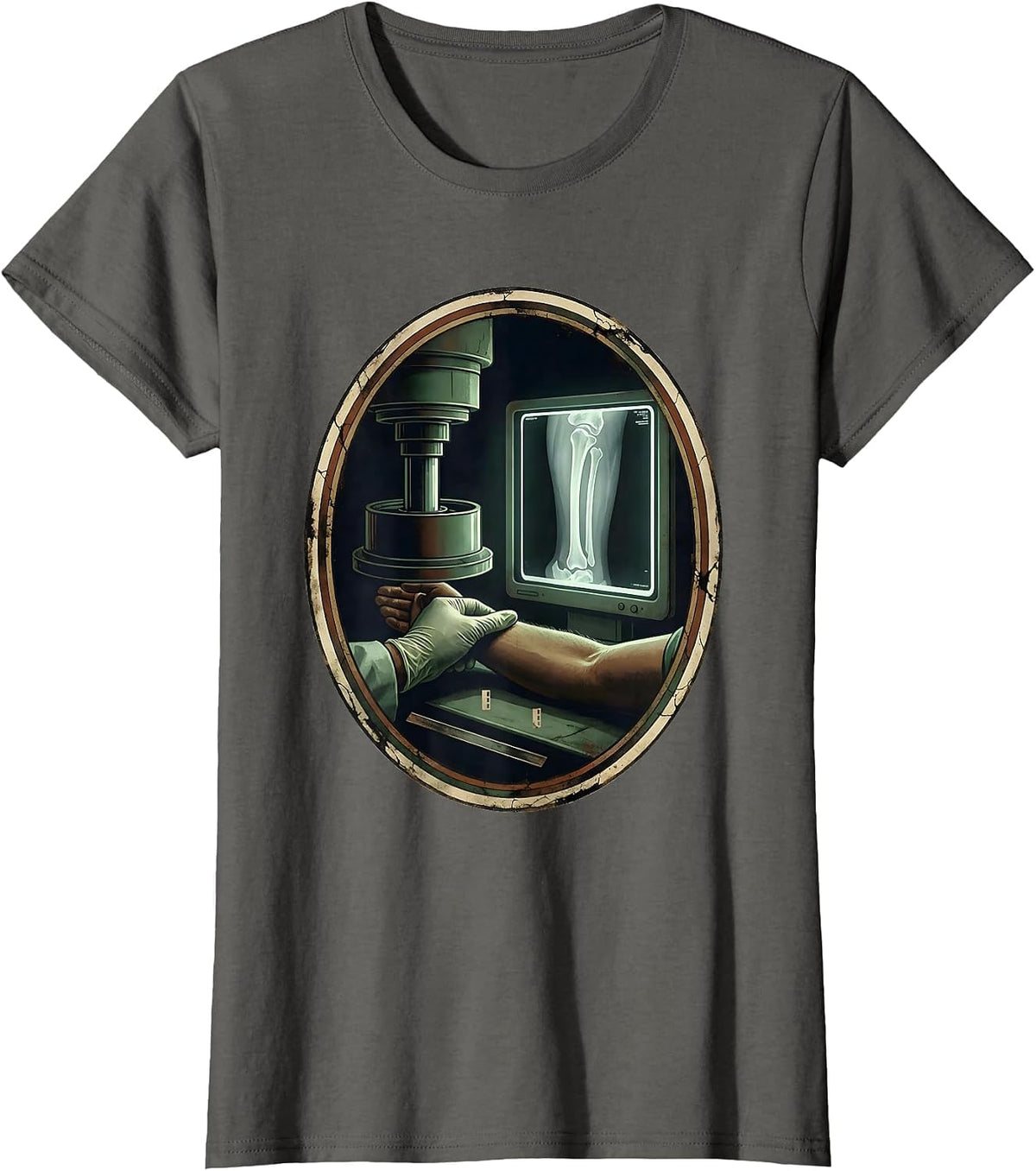 Women's Radiology Tech Vintage Gloved Hand X-Ray Humor T-Shirt - Asphalt Grey