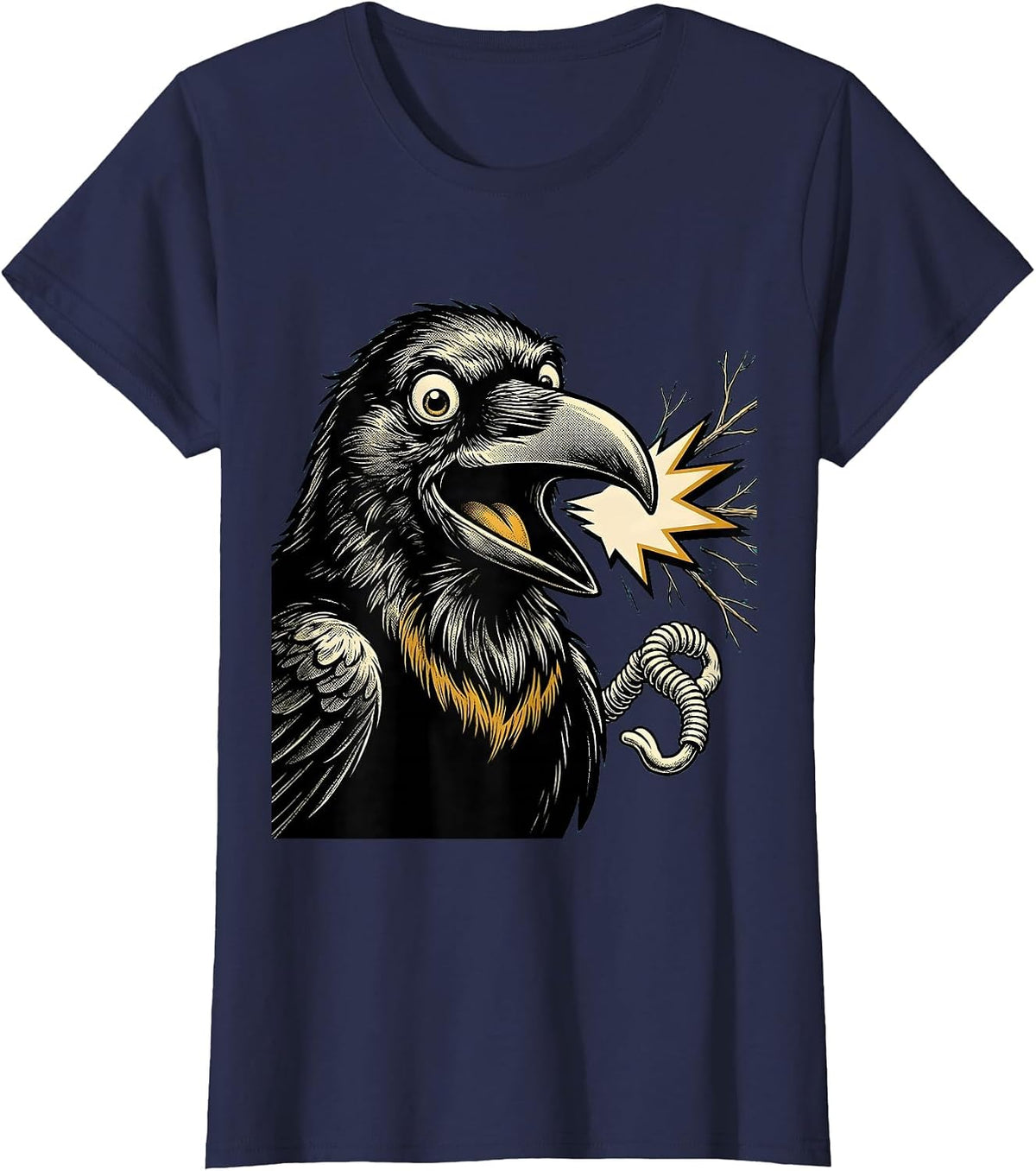Women's Oversized Crow Retro Cartoon Bird Lover Dark Humor T-Shirt - Navy Blue