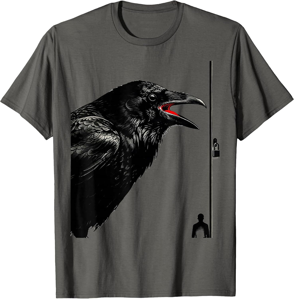 Crow Door Gothic Humor Dark Humor Novelty T-Shirt - Asphalt Grey