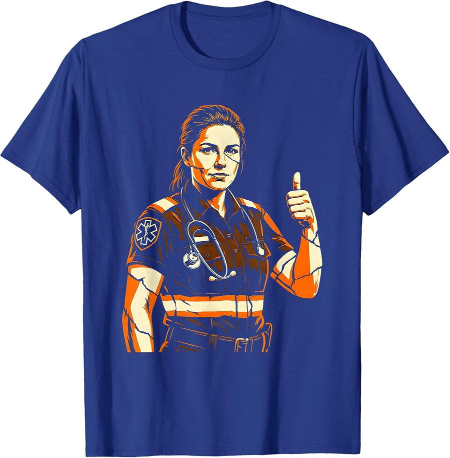 911 Paramedic Thumbs Up Stethoscope Illustration T-Shirt - Royal Blue