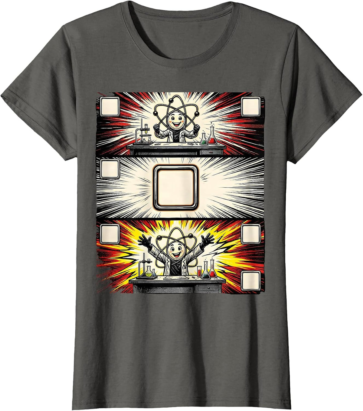 Women's Atom Comic Strip Science Humor Student Gift T-Shirt - Asphalt Grey