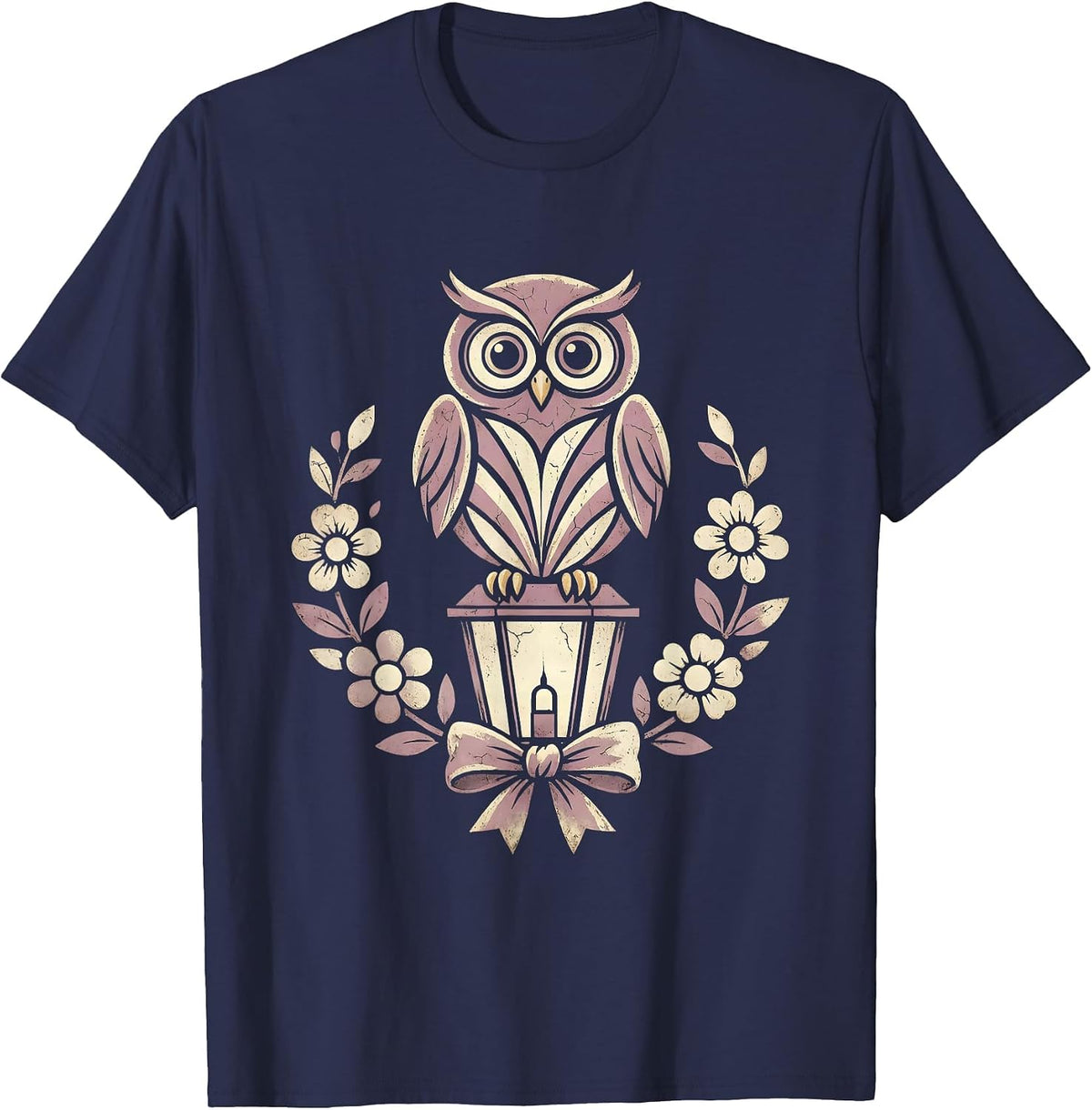 Men's Owl on Lantern Girls Halloween Graphic T-Shirt - Navy Blue