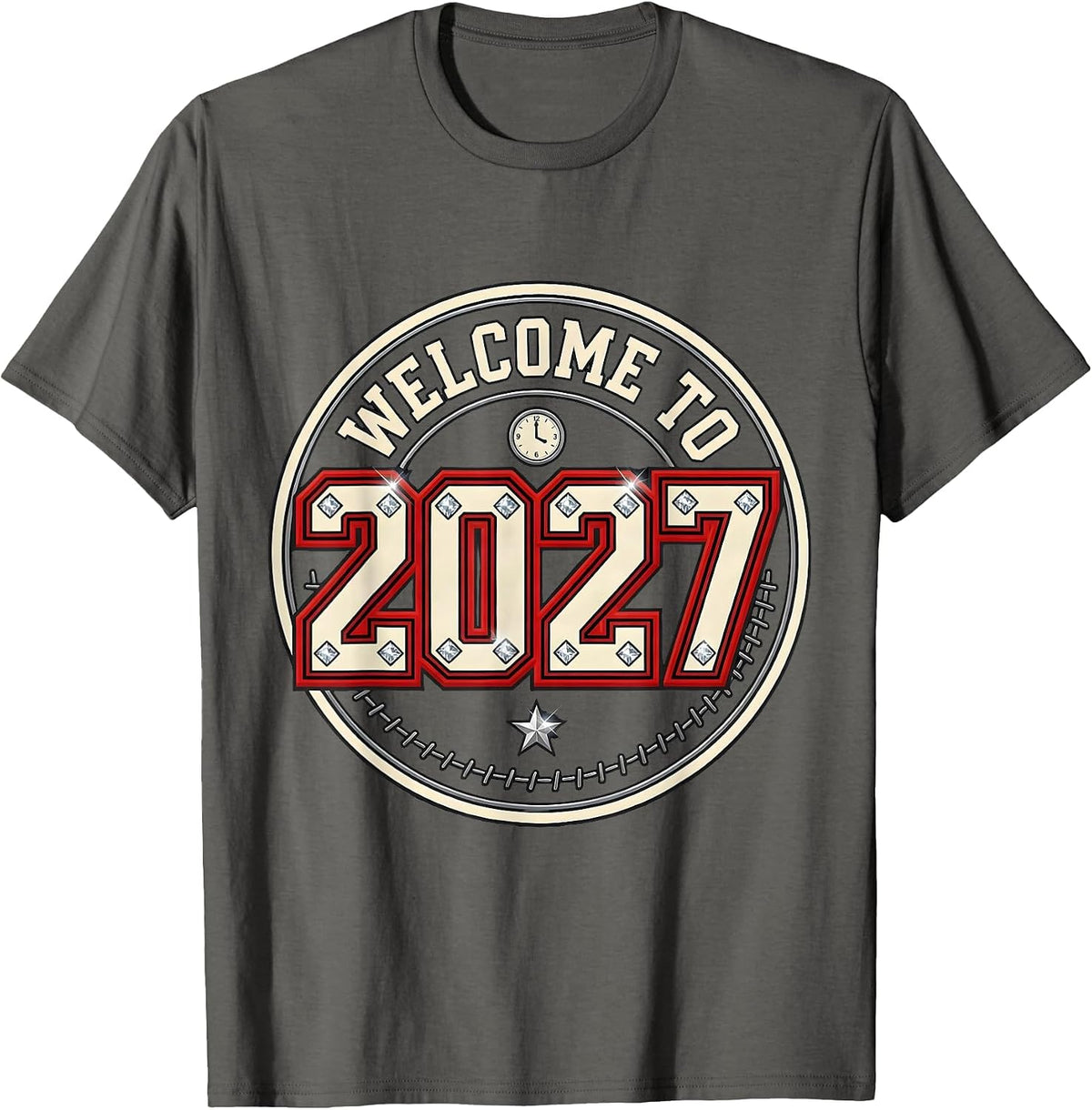 Welcome To 2027 Sparkle Varsity Novelty Party Wear T-Shirt - Asphalt Grey