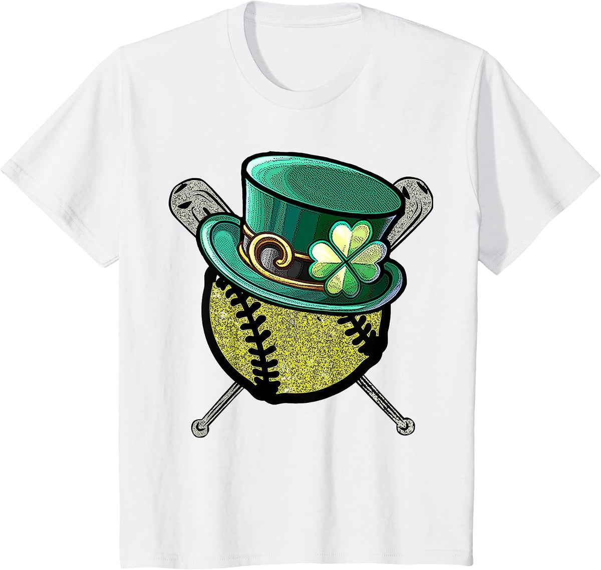 Softball Baseball Leprechaun Hat Shamrock St.Patrick's Day T-Shirt - White