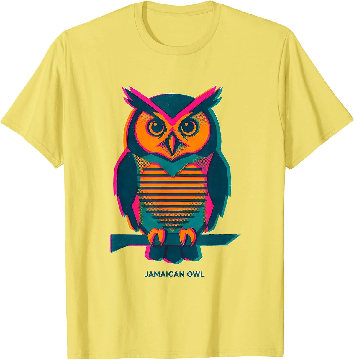 Men's Jamaican Owl Risograph Bird Lover Nature Illustration T-Shirt - Lemon Yellow