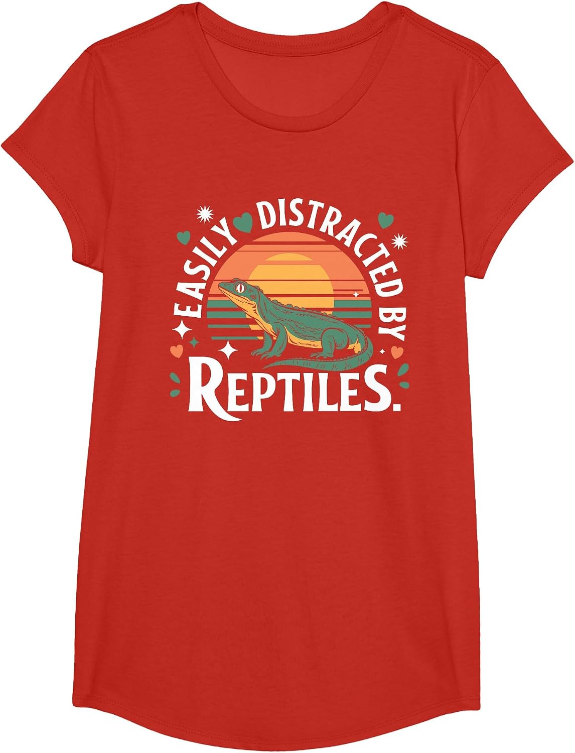 Easily Distracted by Reptiles Funny Lizard Reptile Pet Lover T-Shirt - Girls Red