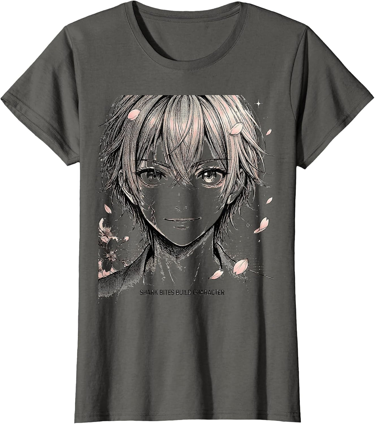 Women's Shark Bites Build Character Funny Ocean Design T-Shirt - Asphalt Grey