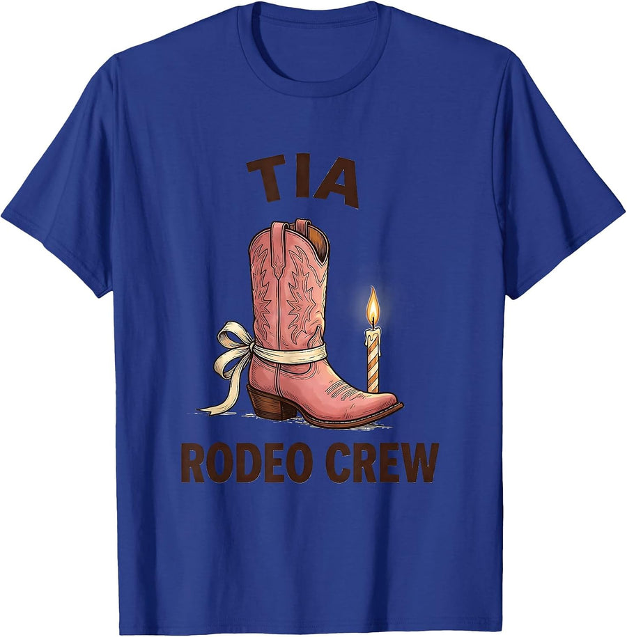 Tia Rodeo Crew Pink Boots Coquette CowGirl Birthday Party T-Shirt - Royal Blue