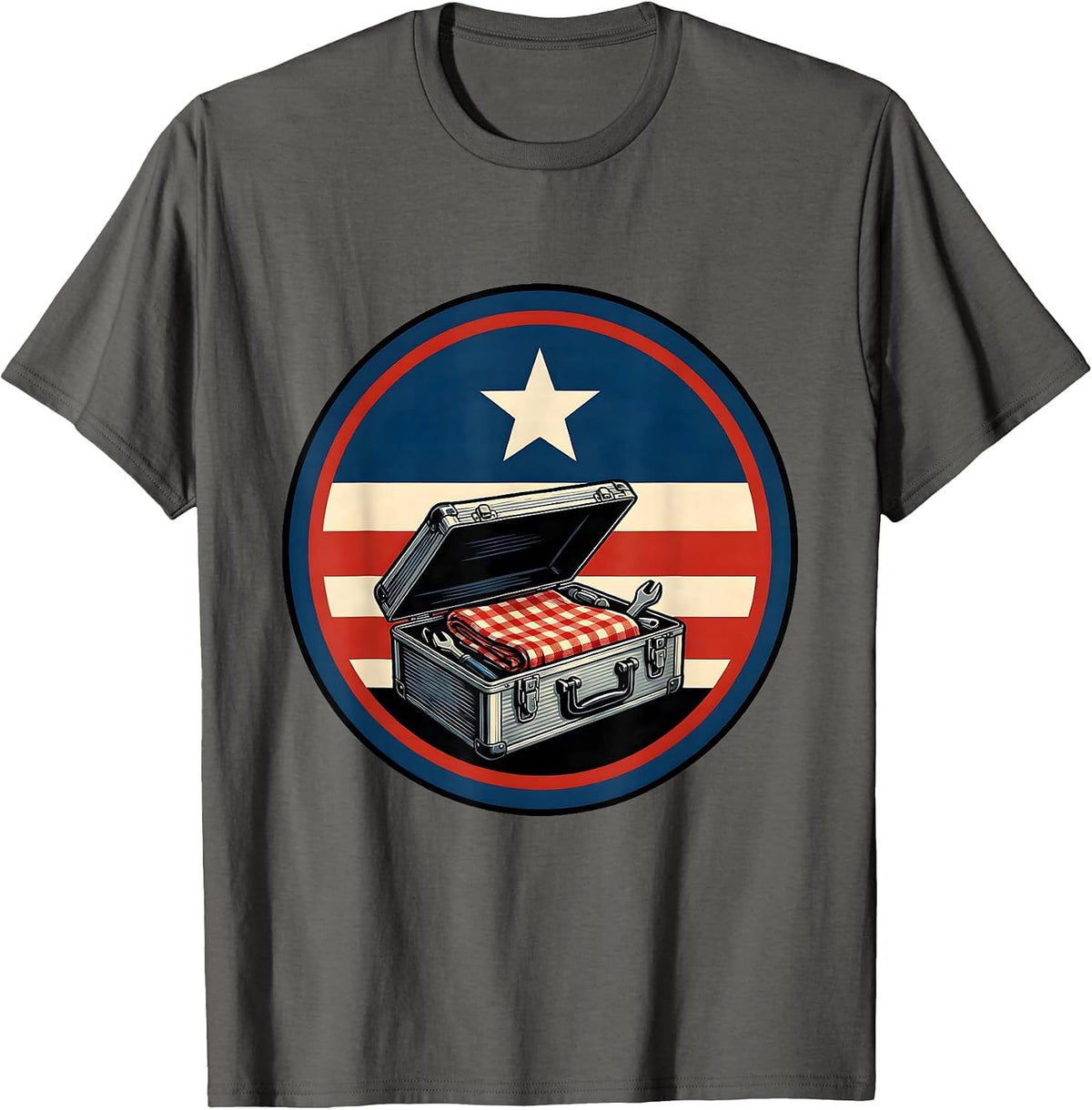 Sealed Badge Patriotic Americana Labor Day Gift T-Shirt - Asphalt Grey