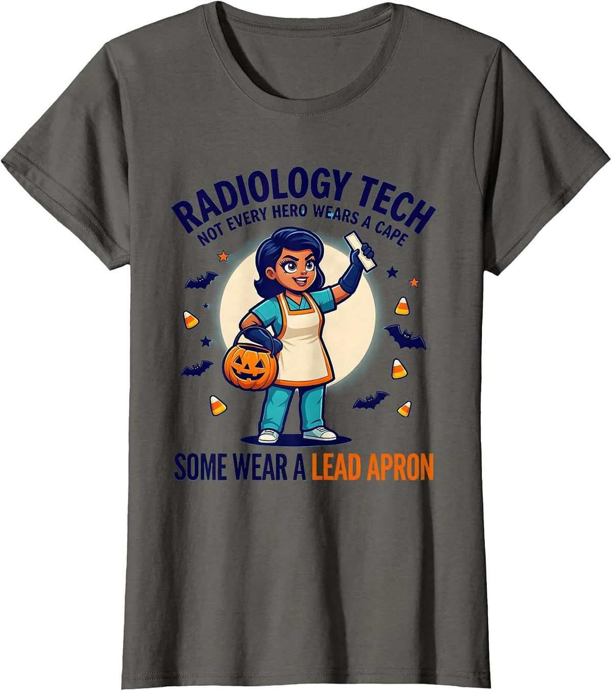 Women's Radiology Tech Hero Halloween Cartoon T-Shirt - Asphalt Grey