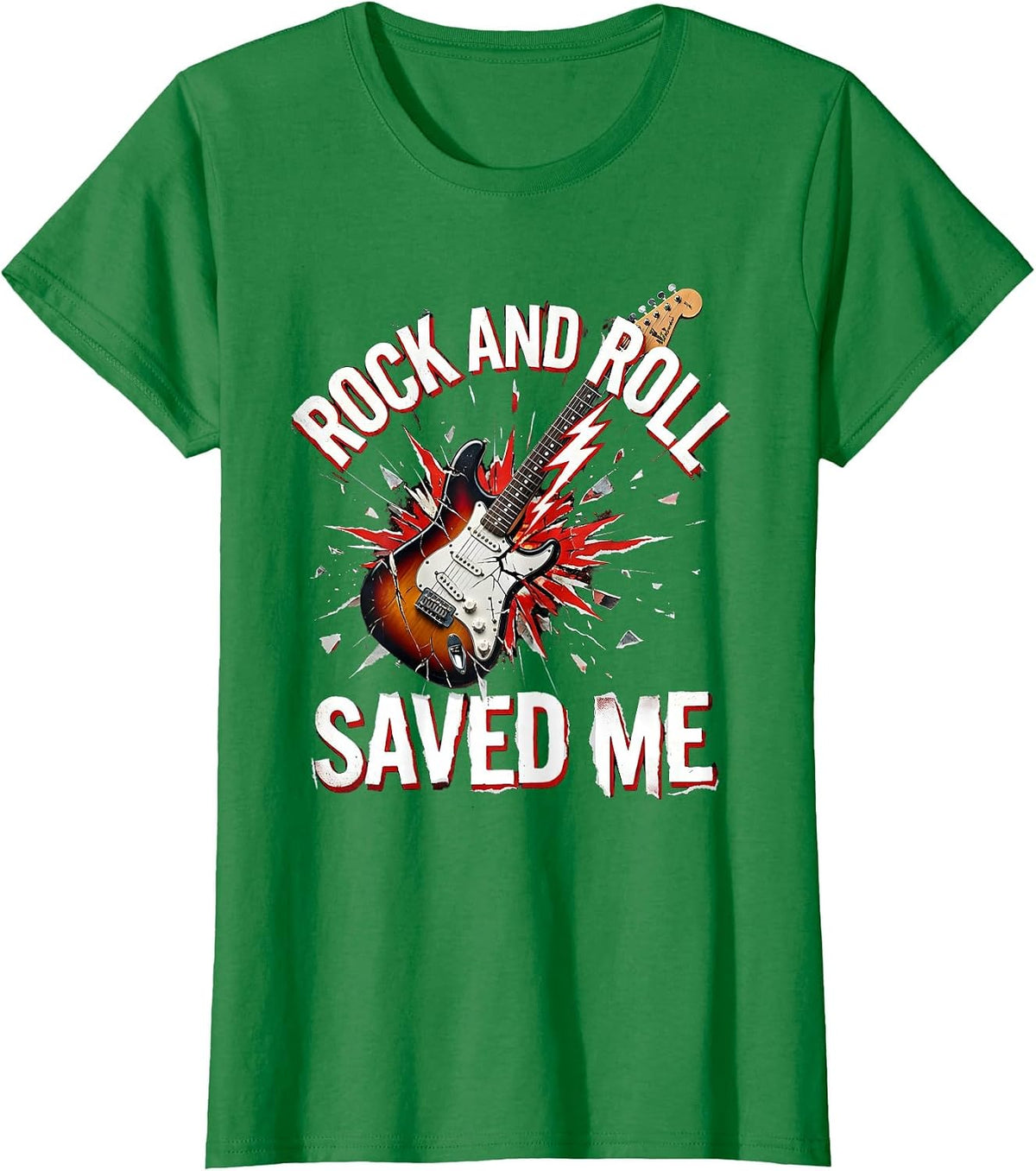 Women's Rock and Roll Saved Me 80s Rock Band Design T-Shirt - Kelly Green