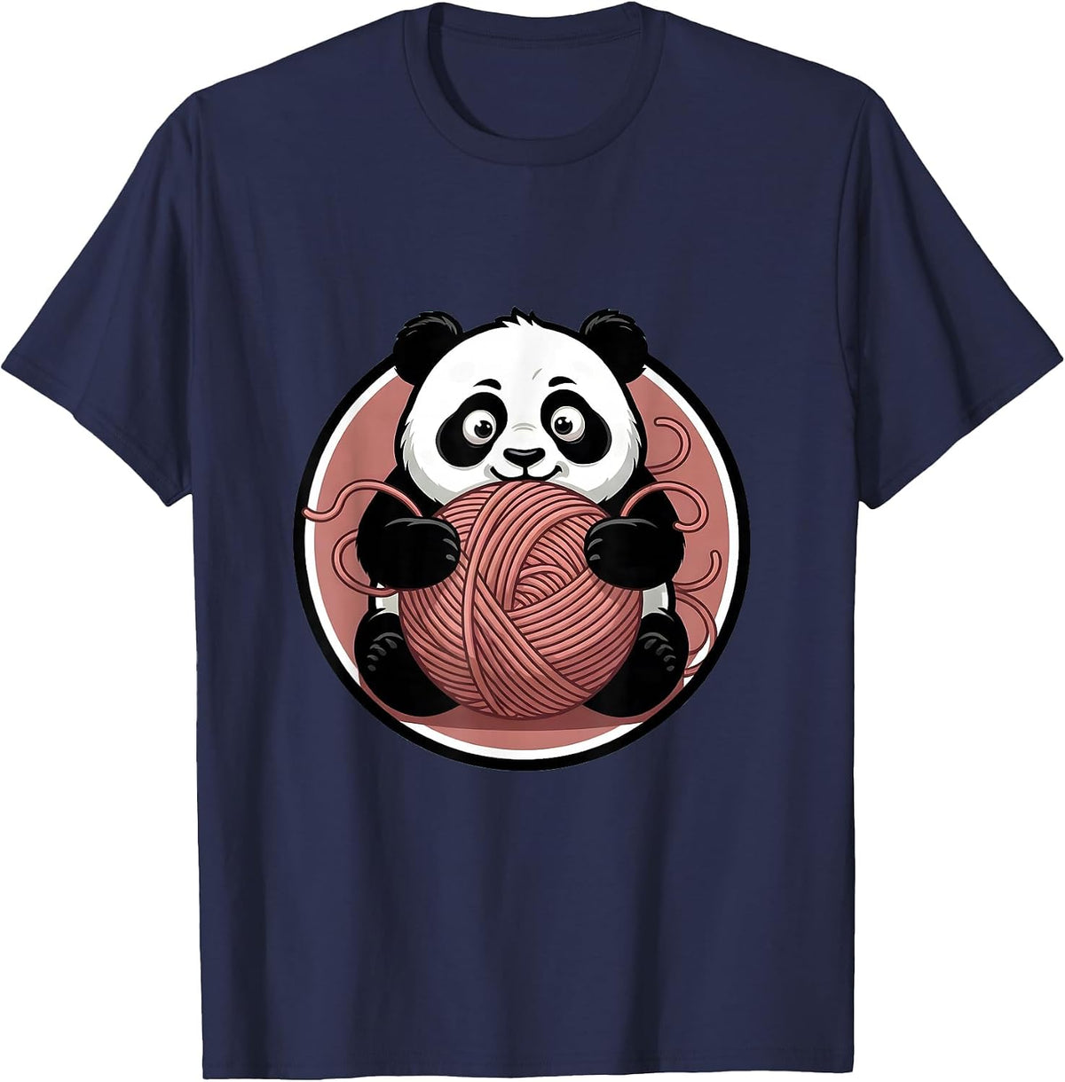 Men's Baby Panda Tangled in Yarn Cute Animal Design T-Shirt - Navy Blue