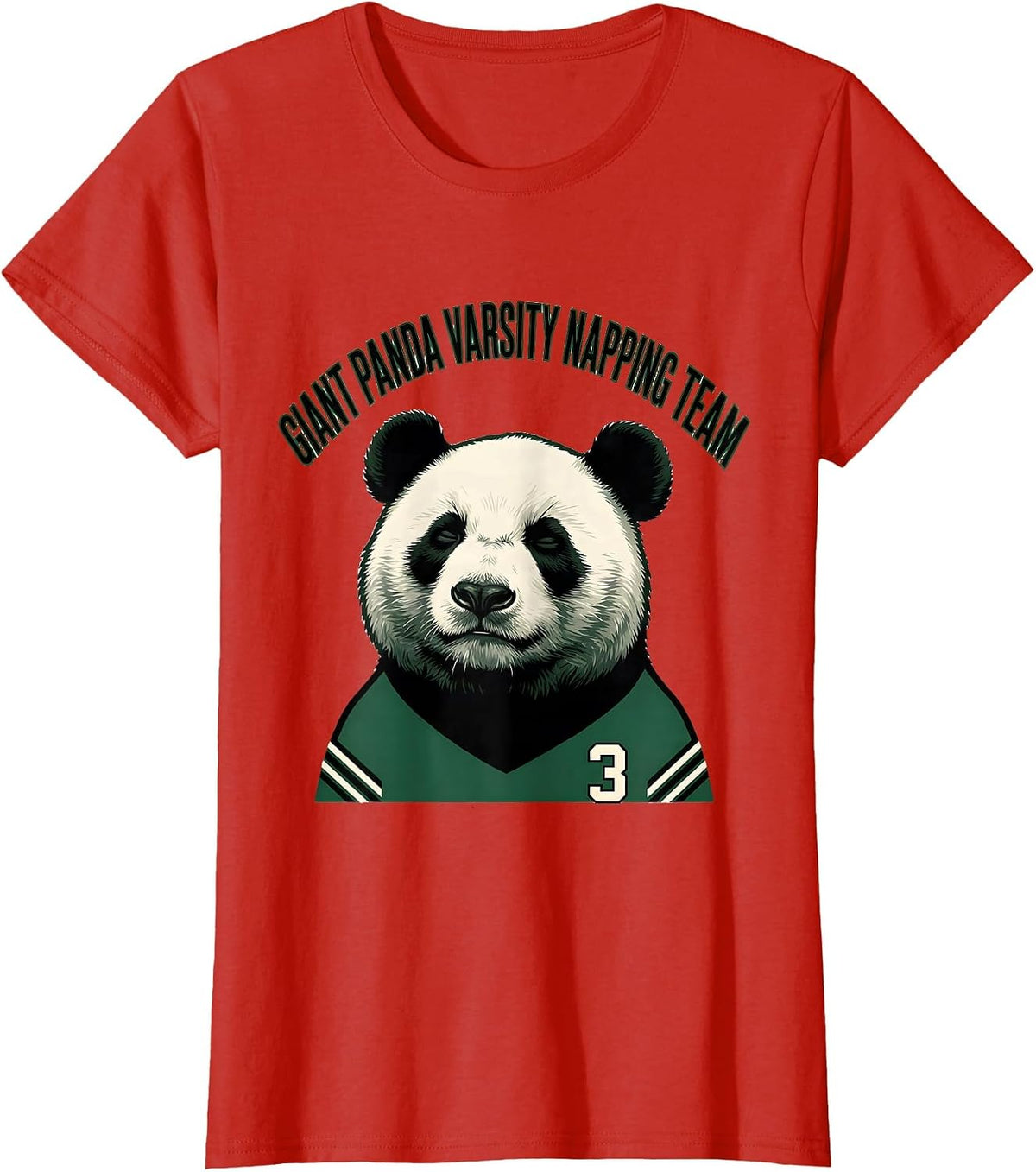 Giant Panda Varsity Napping Team Funny Animal Humor T-Shirt - Red