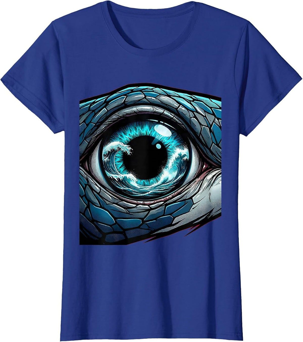 Women's Shark Eye Close-Up With Ocean Reflection Art T-Shirt - Royal Blue