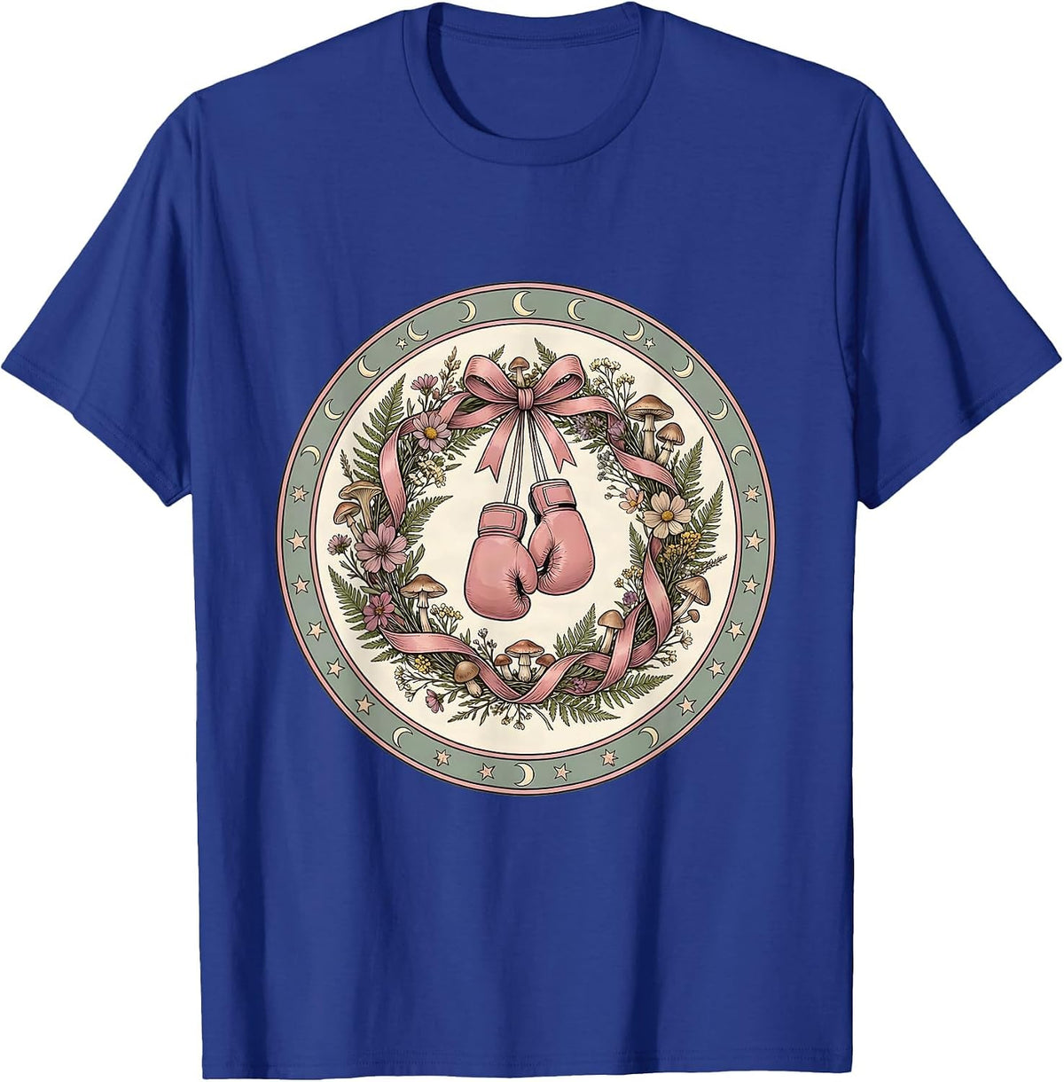 October Breast Cancer Warrior Pink Boxing Gloves T-Shirt - Royal Blue