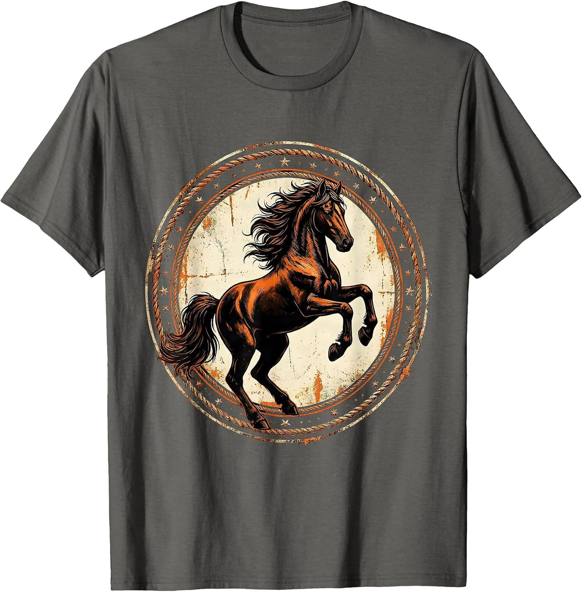 Rearing Horse Rodeo Graphic Design T-Shirt - Asphalt Grey