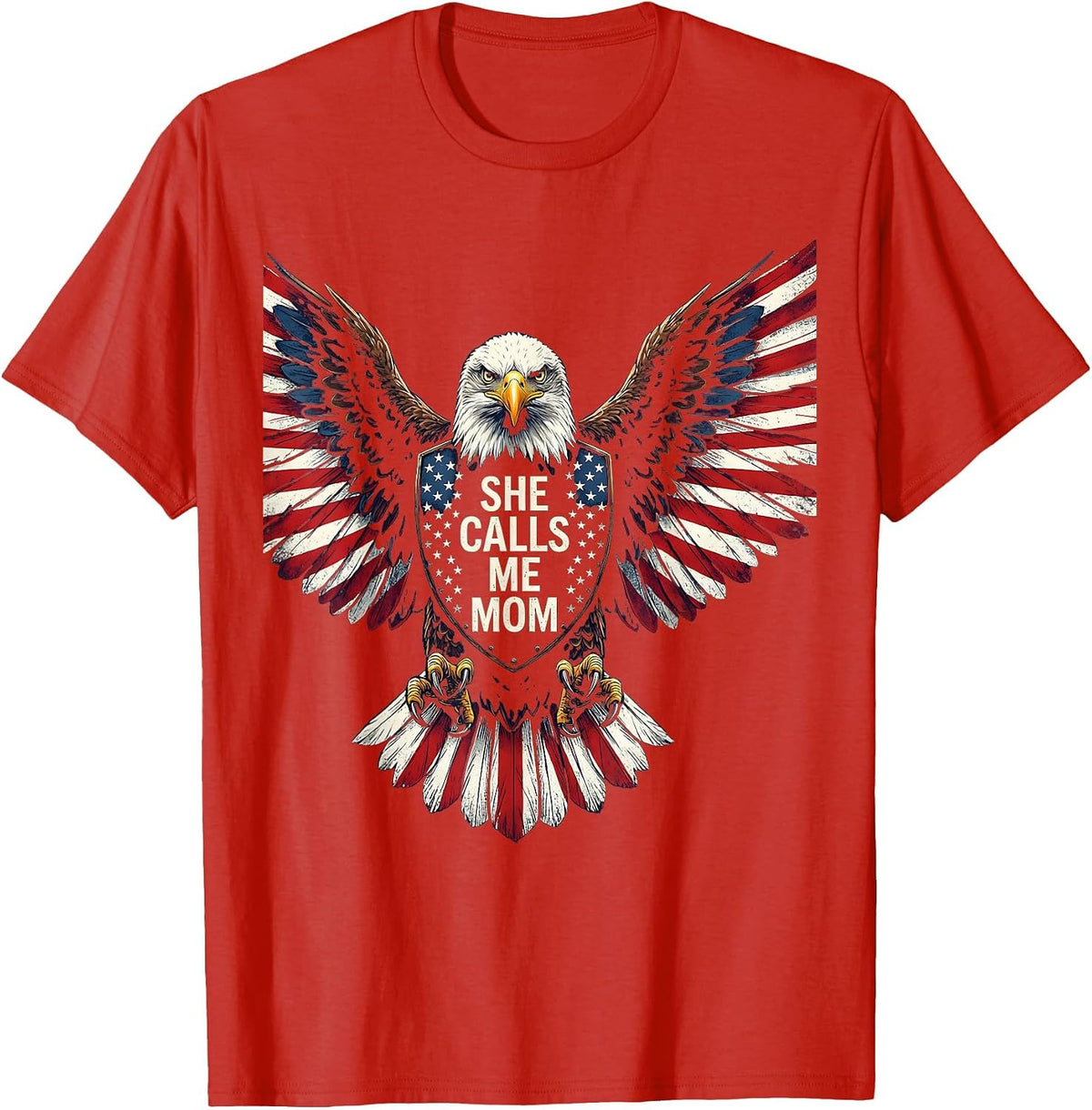 Men's She Calls Me Mom Proud Parent Design T-Shirt - Red