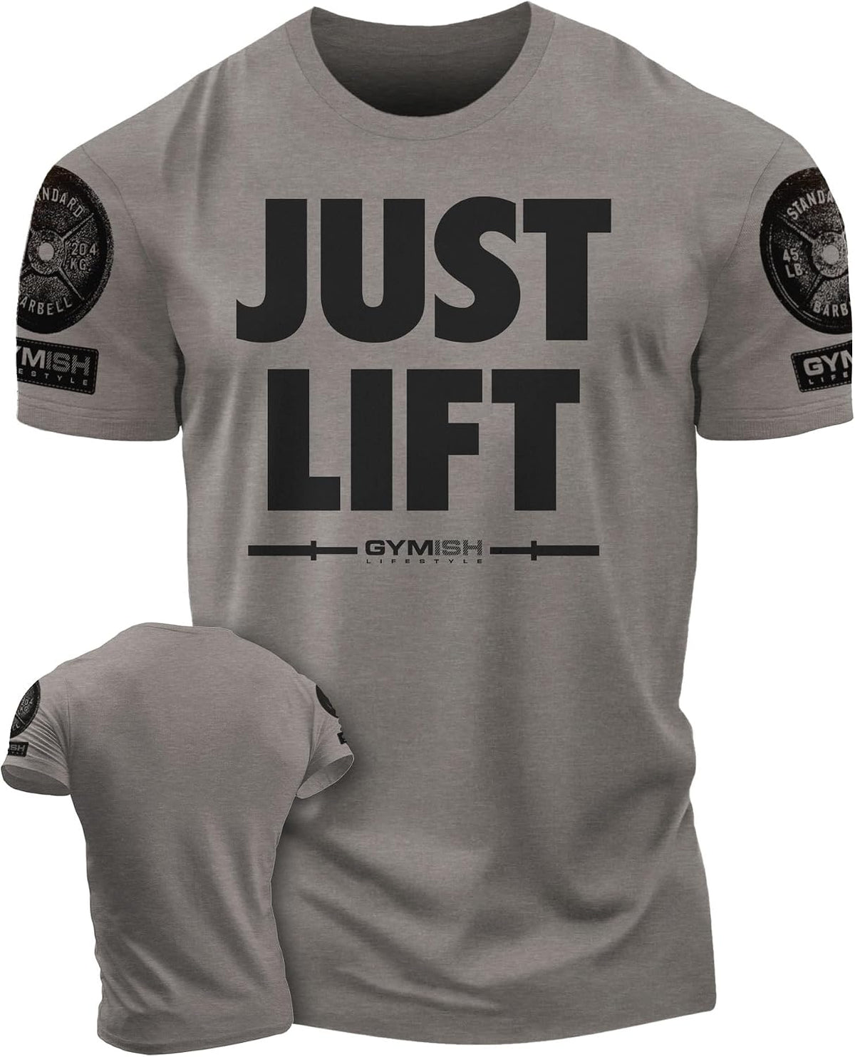 Just Lift Mens Bodybuilding T-Shirts Graphic Tees Short Sleeve Workout Shirt - 3. Just Lift Warm Grey Branded