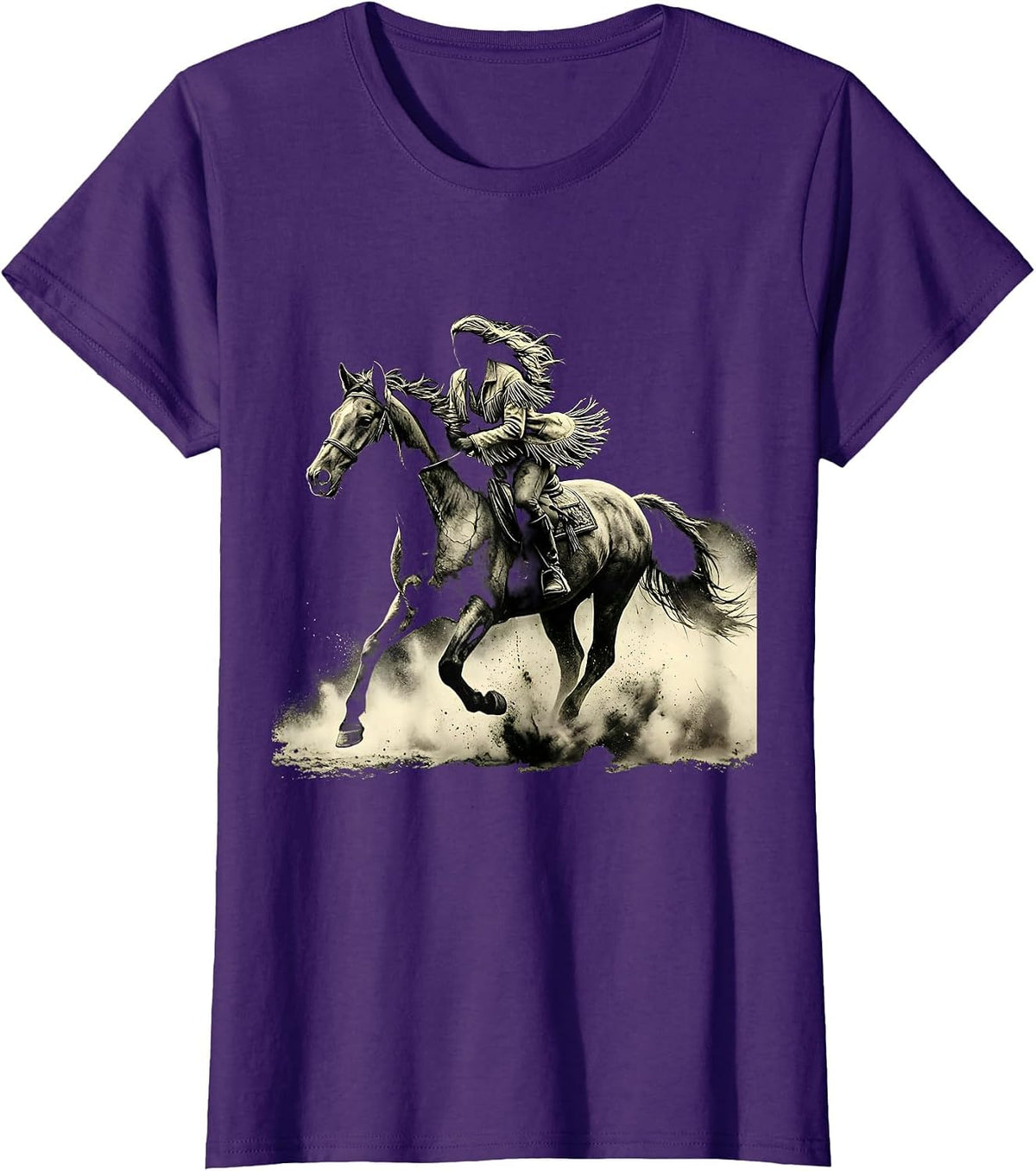 Women's Galloping Horse Desert Dust Rodeo Graphic T-Shirt - Purple