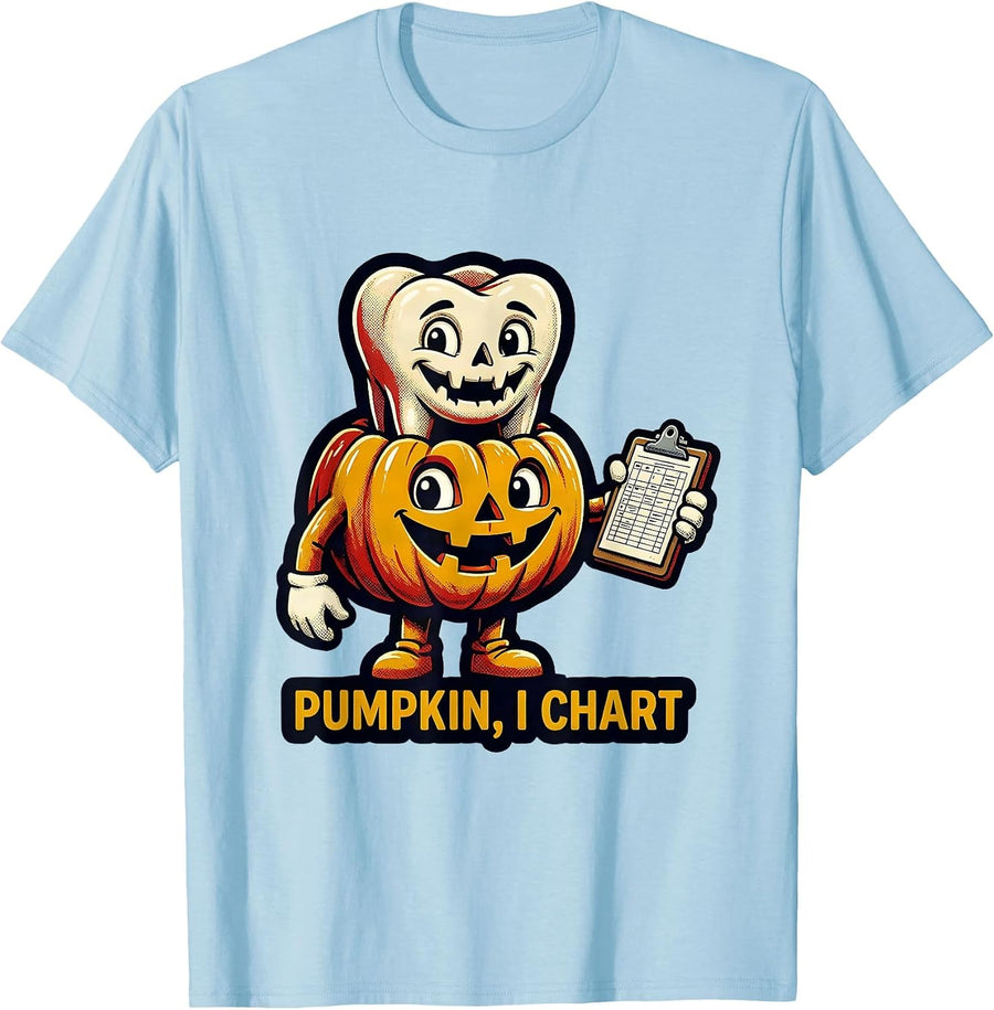 Men's Pumpkin, I Chart Retro Dental Hygienist Halloween Humor T-Shirt - Baby Blue