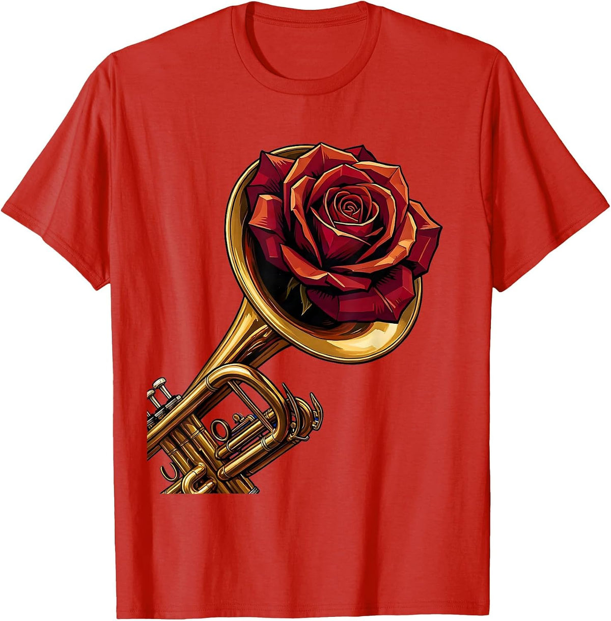 Men's Rose Trumpet Band Mom Music Floral Graphic T-Shirt - Red
