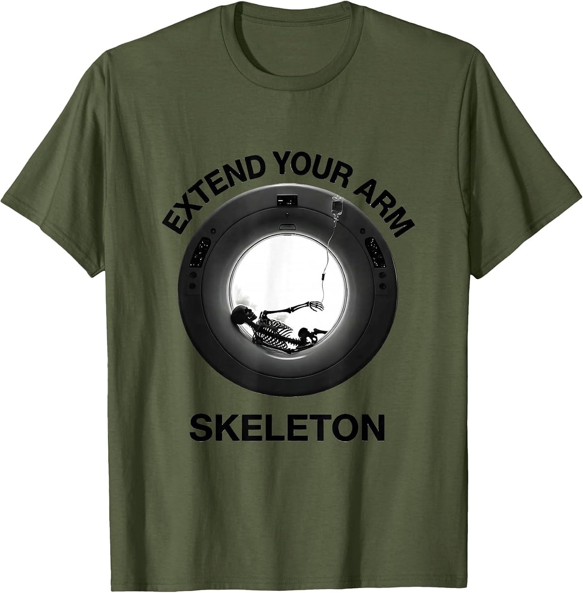 Extend Your Arm Skeleton Funny Radiology Tech Halloween T-Shirt - Olive Green