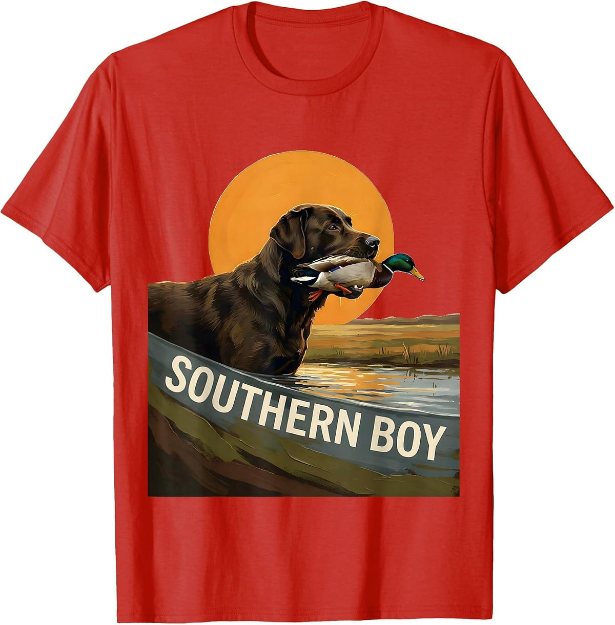 Southern Boy Vintage Labrador Duck Hunting Rural Heritage T-Shirt - Red