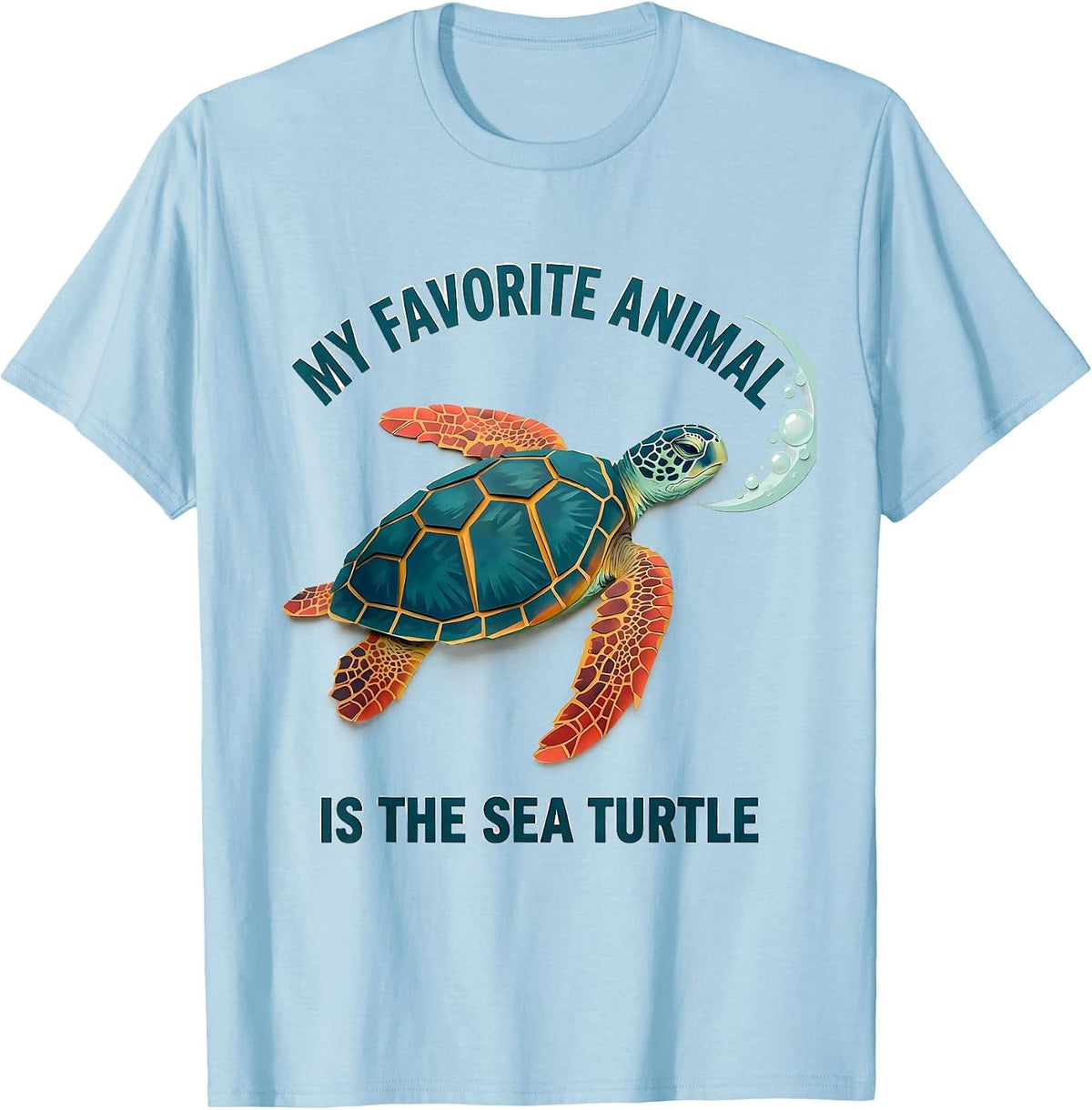 Men's My Favorite Animal Is The Sea Turtle Paper Cutout Ocean T-Shirt - Baby Blue